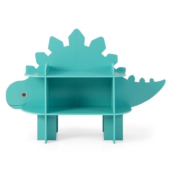 Bibliothèque Enfants DREAMADE Etagères Ouvertes à 2 Niveaux Organisateur de Rangement pour Jouets Dinosaure