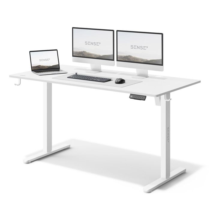 Bureau électrique Réglable SENSE7 Nojo Light - Plateau 120x60 Cm Chêne Noir - Hauteur 72-118 Cm, Mémoire - Style Industriel