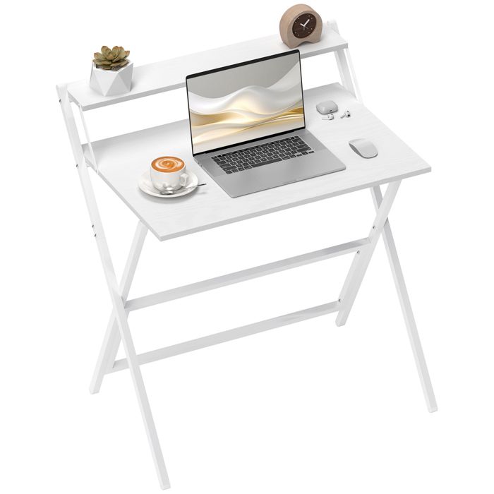 Bureau - HOMCOM - pliable - 755 x 50 cm - étagère de rangement - pour chambre petits espaces - blanc