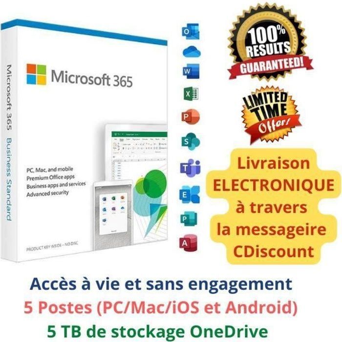 Microsoft Office 365 – Accès à Vie  5 Postes  5 TB Stockage  – Livraison 2H par email – En téléchargement