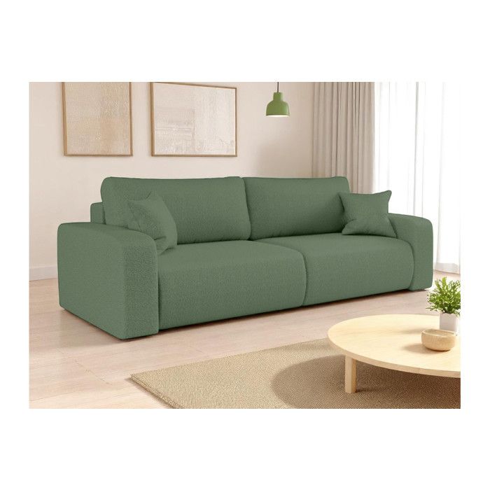 Canapé droit 3 places ALYA convertible en tissu bouclette - Vert Canapé droit 3 places ALYA convertible en tissu bouclette - Vert