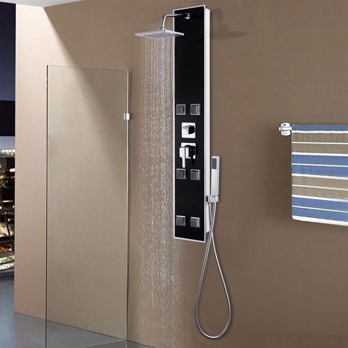 Jet pour baignoire/douche - Magnifique Panneau de douche Verre 18 x 421 x 120 cm Noir 46565