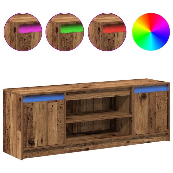 XINWO Meuble TV，Armoire TV Banc TV - avec LED - Bois Vieilli 139 5x34x50 cm Bois dingénierie @499