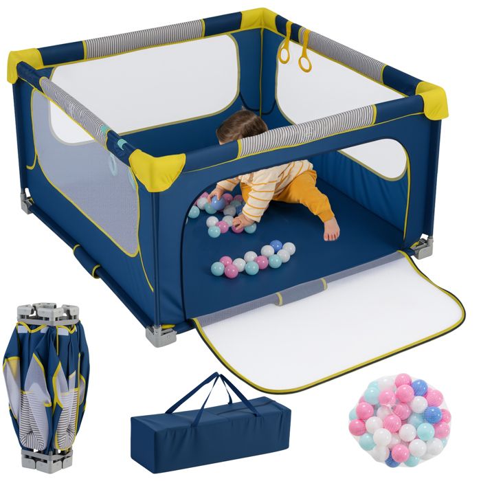 Parc Bébé En Tissu Oxford – 120x160x66 Cm, Portes Zippées, Rangement Facile, Sécurité Renforcée