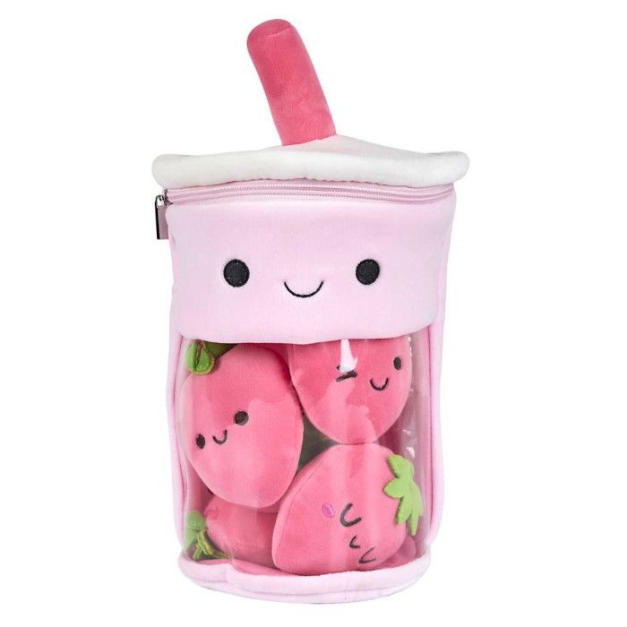Peluche - The Concept Factory - Kawaii - Bubble Tea Fraise - Rose - H27 X 15 X 15 Cm