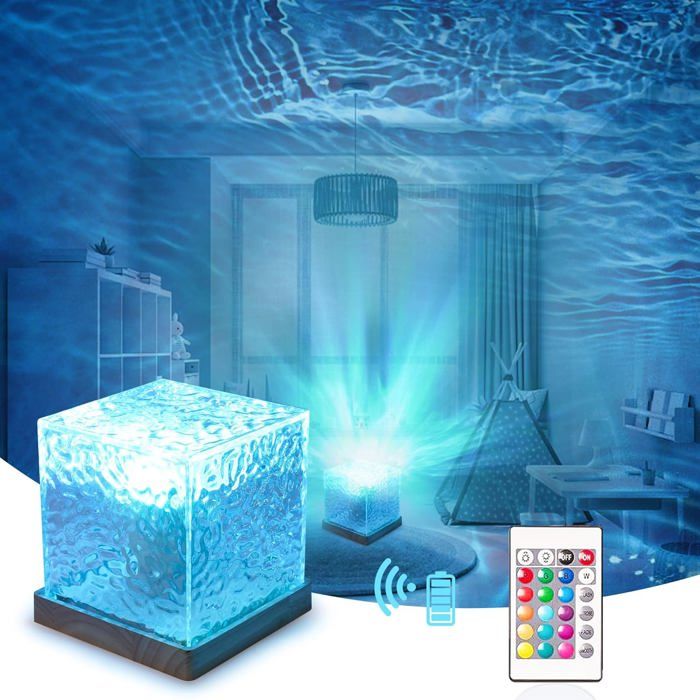 Projecteur aurore & vagues océanes 16 couleurs effet flamme/eau veilleuse avec télécommande bar/bureau (bois)
