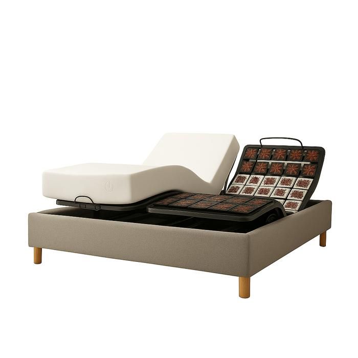 Ensemble lit électrique 180x200 gris – Sommier relaxation à plots + contour bouclette + matelas Ensemble lit électrique 180x200 gris – Sommier relaxation à plots + contour bouclette + matelas