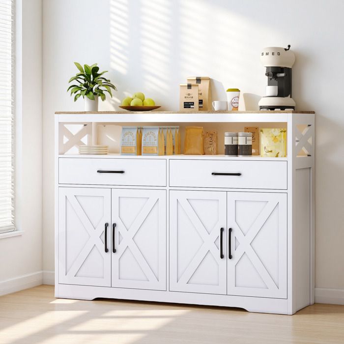Buffet De Cuisine Ou Salon 90 Cm, Bois Naturel, 2 Tiroirs Et 3 Portes, étagères Réglables, Neuf