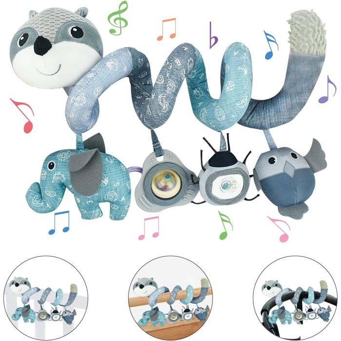 Coriver Spirale D'Activité Bébé – Jouets Poussette 0-18 Mois – Avec Miroir, Couineur, Musique – Sensoriel