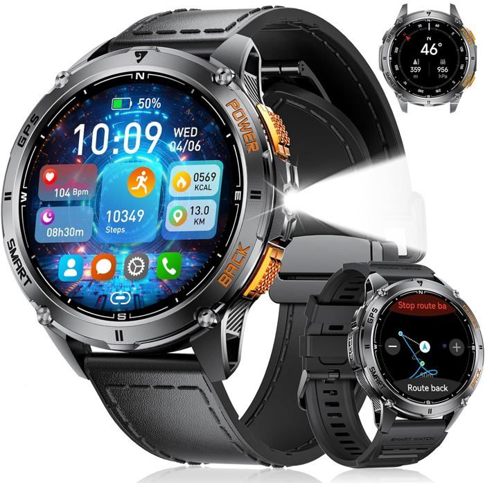 Montre Connectée LIGE GPS Homme 1.43 AMOLED 600 mAh avec Lampe de Poche LED Montre Connectée LIGE GPS Homme 1.43 AMOLED 600 mAh avec Lampe de Poche LED