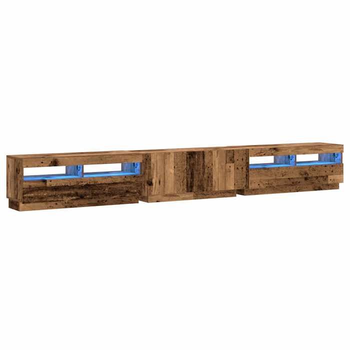 Meuble TV avec LED - vidaXL - 300x35x40 cm - Vieux bois - Bois dingénierie - Lumières LED RVB
