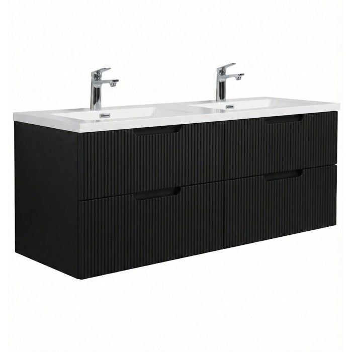 Meuble de salle de bain Thermis 140 cm avec vasque - noir matt - armoire de rangement suspendue Meuble de salle de bain Thermis 140 cm avec vasque - noir matt - armoire de rangement suspendue