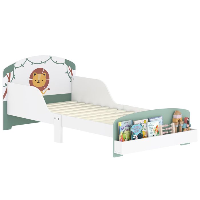 Lit enfant - AIYAPLAY - 70 x 140 cm - barriere de securite et sommier à lattes espace de rangement - MDF - vert Lit enfant - AIYAPLAY - 70 x 140 cm - barriere de securite et sommier à lattes espace de rangement - MDF - vert