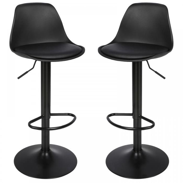 KEDIA Lot de 2 Tabourets de Bar Noir Pur avec Coussin en PU Réglable en Hauteur Robuste et Durable Facile à Nettoyer