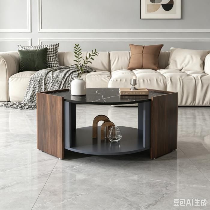 SORLEKONG  Table basse design moderne contrasté  Effet marbre et noyer lignes graphiques uniques pour salon