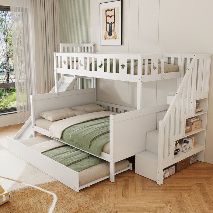 Lit Enfant 90x200 cm Lit Superposé en Bois Massif avec Toboggan Structure de Lit Lit Enfant Blanc