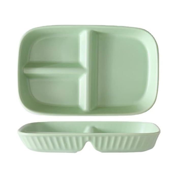 Assiette Compartiment Adulte Porcelaine - Contrôle de Portions Divisée en 3 pour Régime Salade Dessert Nouille Rectangle ASSIETTE