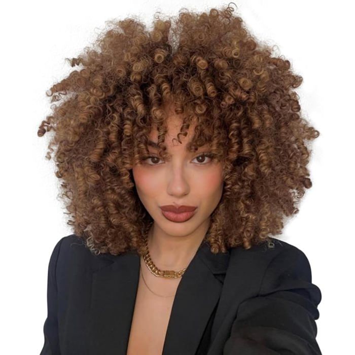 Perruque Afro Femme Perruque Femme Afro Synthétique Bouclée–Naturelle Courte Marron Pour Usage Quotidien Et Cosplay Idéale P[CA7]