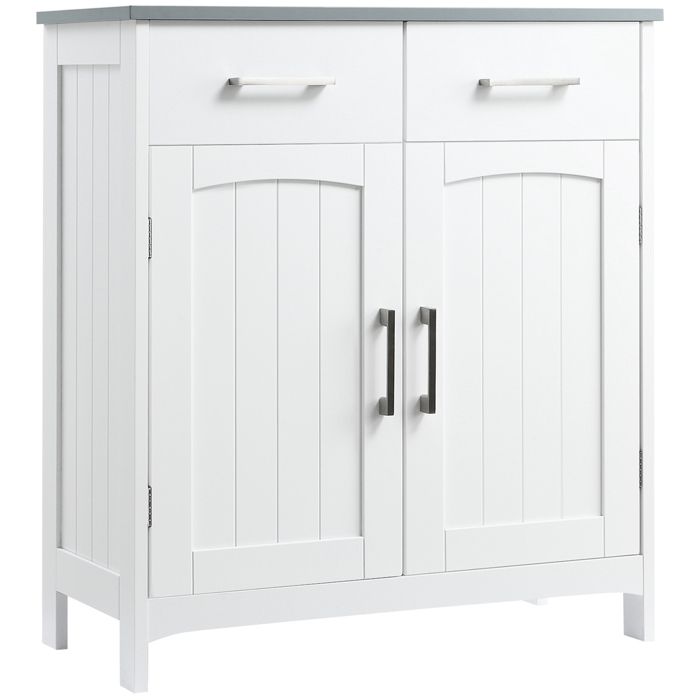 FSX Meuble de salle de bains avec 2 portes 2 tiroirs et étagère réglable en MDF 68x33x76 cm