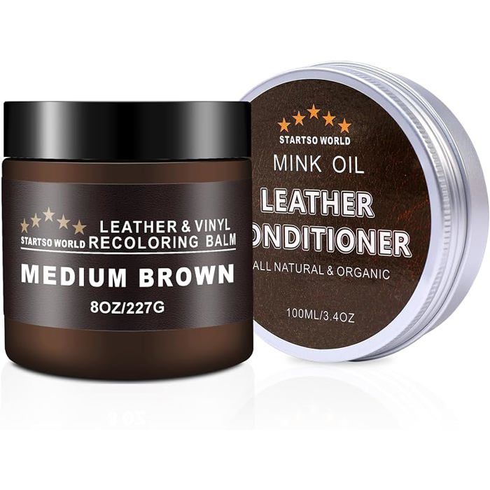 Baume de recoloration pour cuir avec état du cuirkit de réparation pour meublesBrun moyen avec de huile PRODUIT ENTRETIEN CUIR