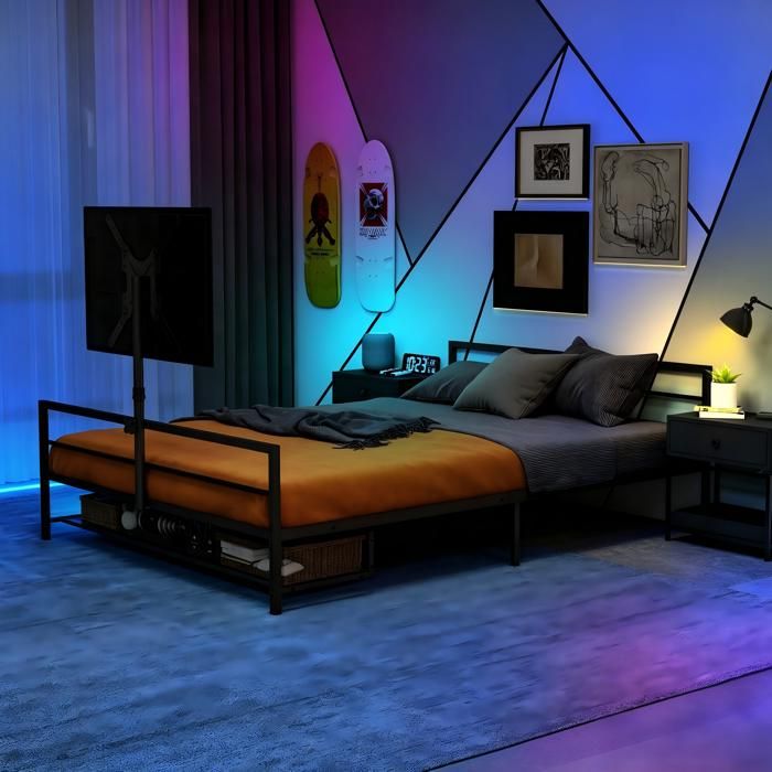 Lit gigogne en fer dans un coloris noir dimensions 200x90x60 cm couchage inférieur extractible éclairage LED