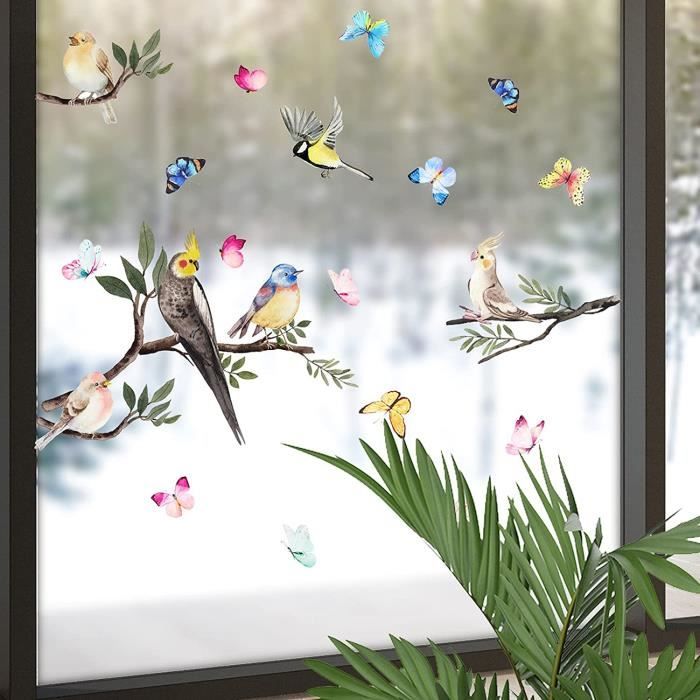 Stickers Fenêtre Enfants Fleurs & Abeilles - Autocollants Statiques Non Adhésifs - Décoration Printemps/été Chambre Bébé
