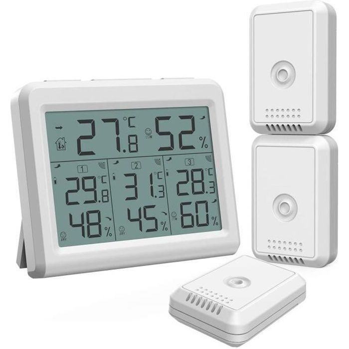Thermomètre Numérique Intérieur Extérieur 2 Capteurs Sans Fil - Alarme Température Réfrigérateur