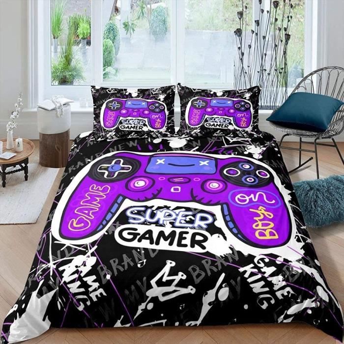 Housse de Couette - Manette Violette - Impression 3D - Microfibre