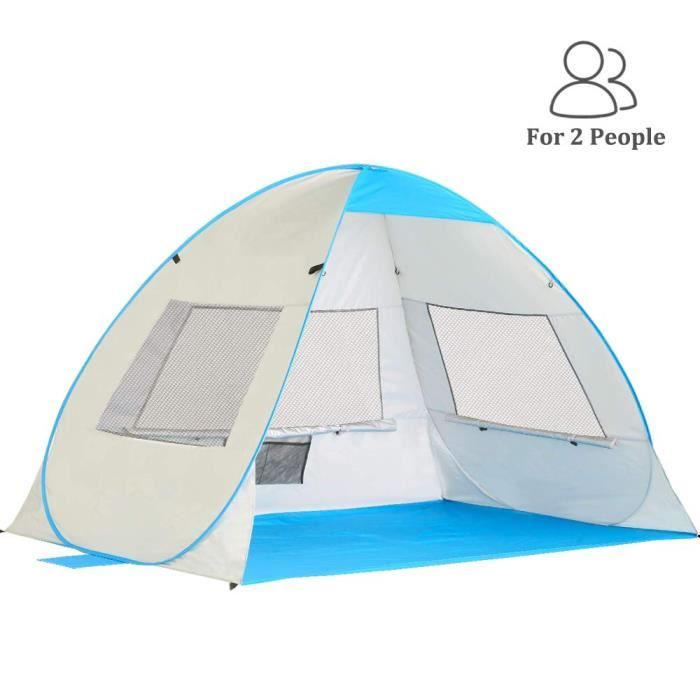 Camonti Tente de Plage Pop Up Tente Camping Anti UV Léger Imperméable Automatique Abris de Plage Tentes instantanées portative familiale avec Sac & Fermeture Bleu 200 * 165 * 130cm