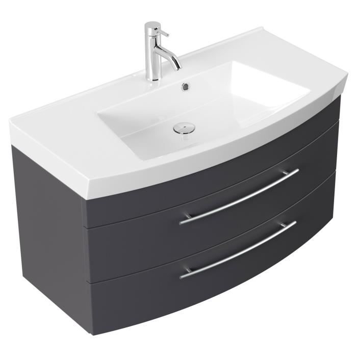 Ensemble Salle De Bain New-Luton En Chêne Anthracite - Meuble Double Vasque 140cm, Armoire Miroir LED, Placards Hauts - 3