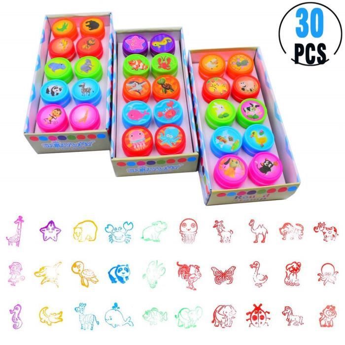 Tampons Enfants 40 Pièces | Animaux, Emojis, Fruits | Autoencreurs Lavables | Jouet Créatif Dès 3 Ans