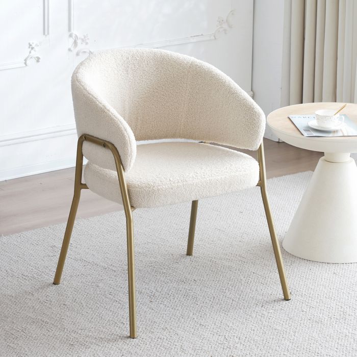 Chaise de Salle à Manger en Sherpa Beige- Style Scandinave - Chaise de Salon avec pieds dorés pour Bureau Chambre-49x48x78cm