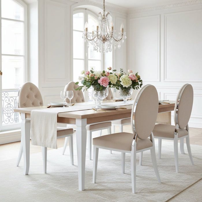 Lot de 4 chaises MEDAILLON capitonnées chrome et velours Beige