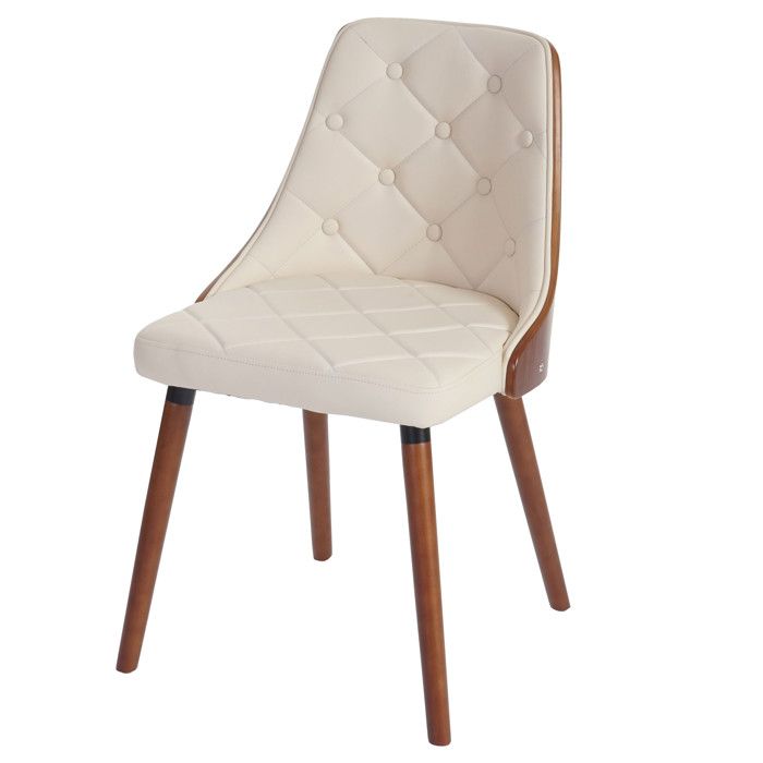 Chaise de salle à manger HWC-A75 chaise visiteur chaise de cuisine aspect noyer ~ simili cuir crème