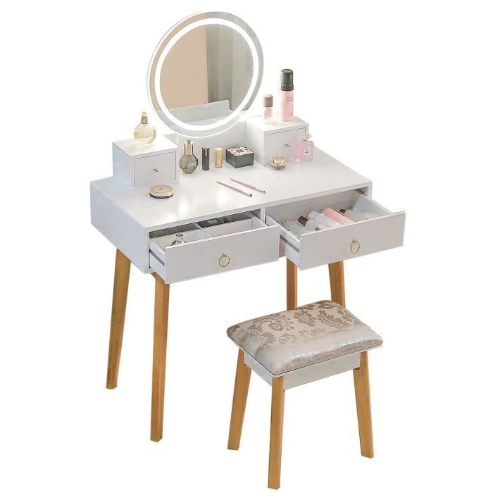 LEGZIT Coiffeuse avec éclairage et Tabouret Commode Blanche avec Miroir à  LED Miroir Coiffeuse Cosmétique Table (Couleur : Blanc)