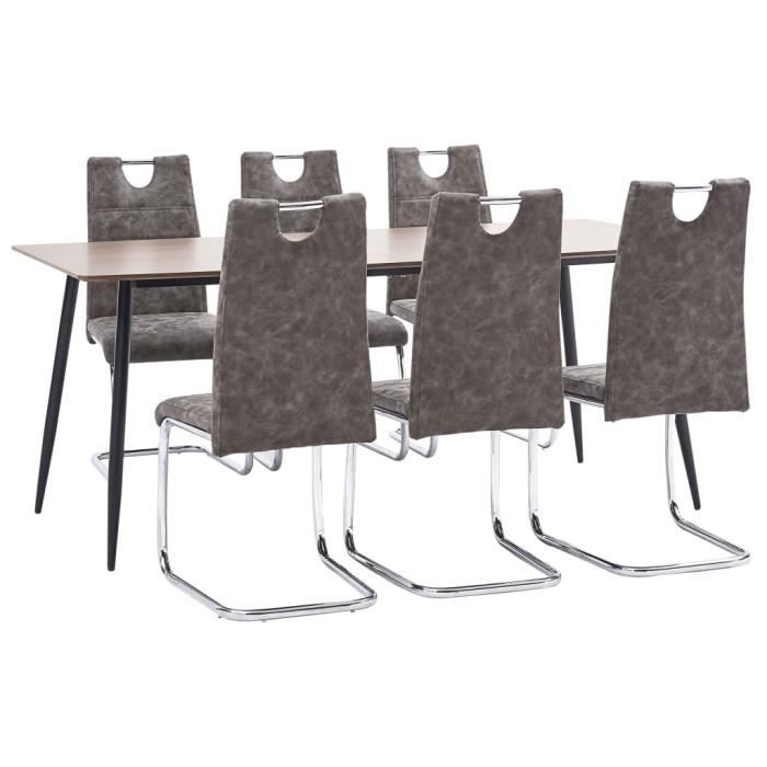 ensemble de salle à manger 7 pcs ensemble de table avec chaises marron similicuir☆6067