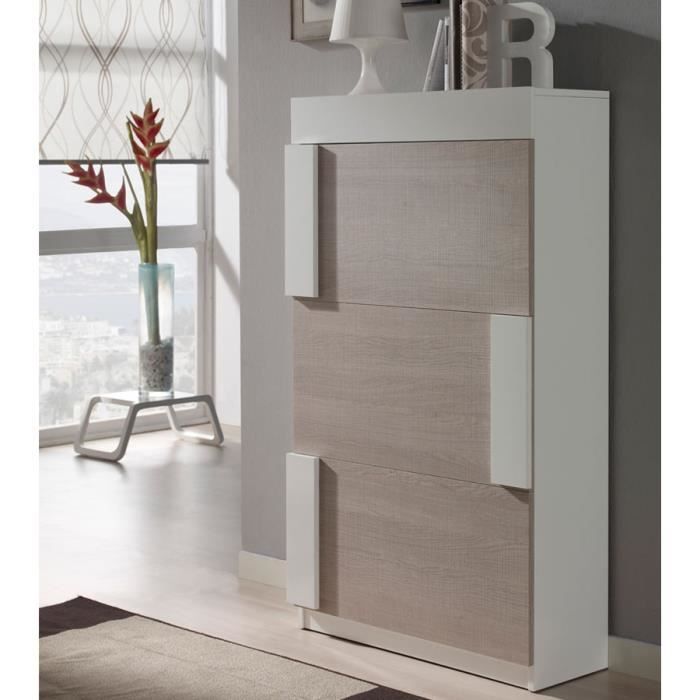 Meuble à chaussures Blanc/Chêne Clair - TYRA - Taille : L ...