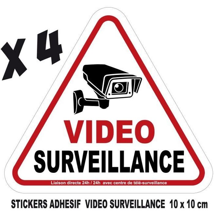 Lot de 4 stickers adhesif camera video surveillance ref SV01 format 10x10cm 