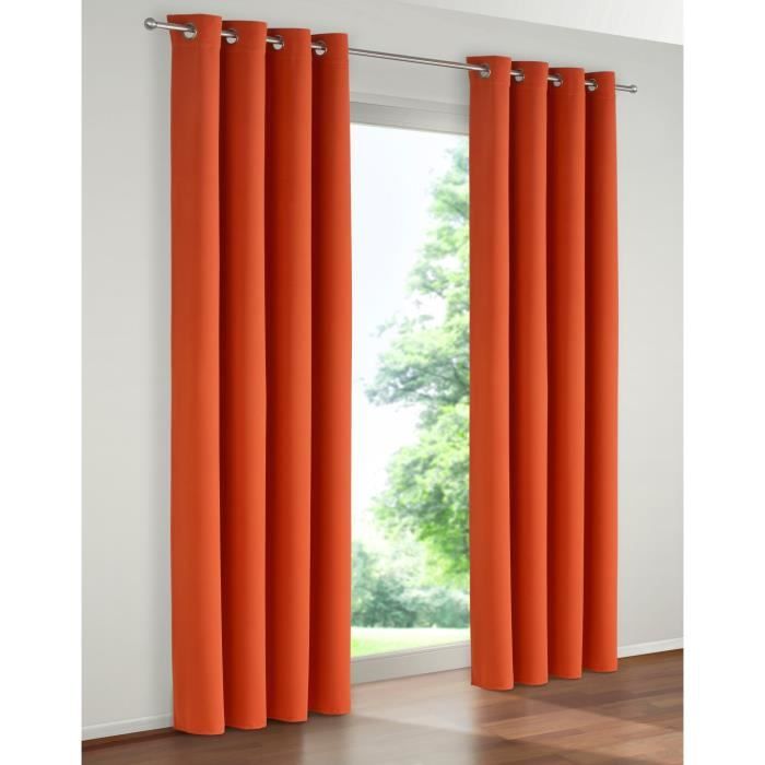 Paire De Rideaux Occultant Couleur Orange 140x 240 Achat Vente Rideau Cdiscount
