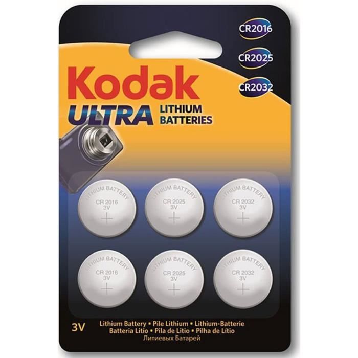KODAK - Piles boutons - Ultra Lithium - Pack de 6 piles (2 * CR2016-2* CR2025-2 * CR2032)[236]