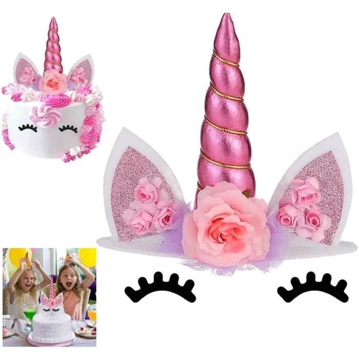 Baby Shower Anniversaire Décoration Gâteau Licorne - Topper Avec Corne Pailletée, Ailes Et Cils - Pour Anniversaire, Baby Shower Et Mariage Cake Topper Licorne