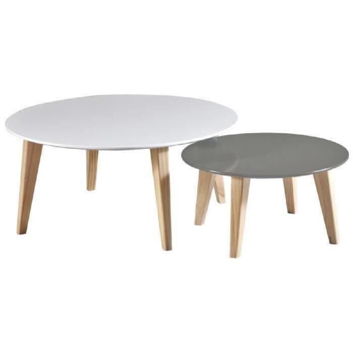 Table basse ronde Elias - Lot de 2 tables - Blanc / Taupe