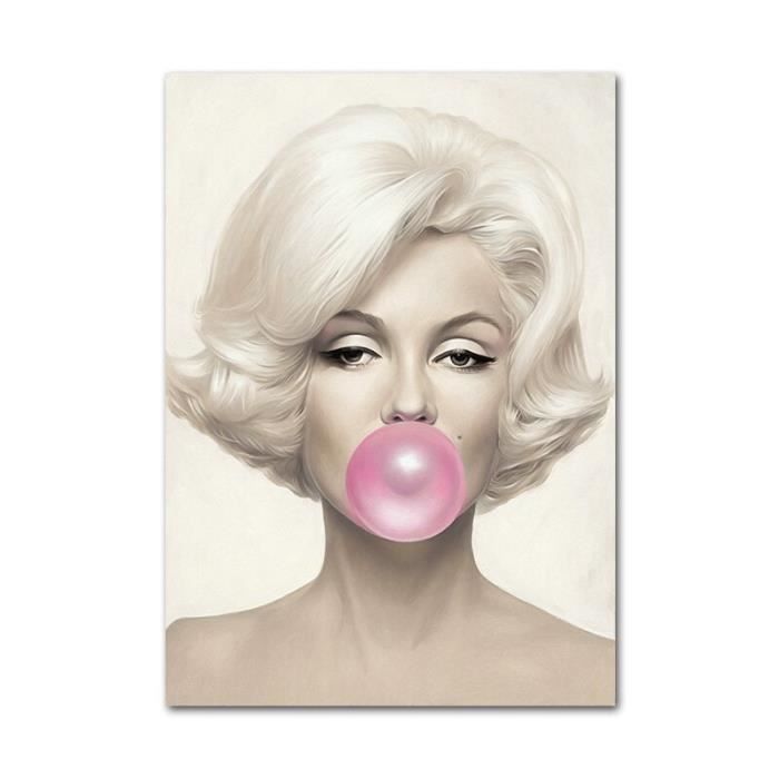 Tableau Toile Pop Art Marilyn Monroe Bubble Gum - Décoration Murale - Encadré Sur Châssis - Neuf