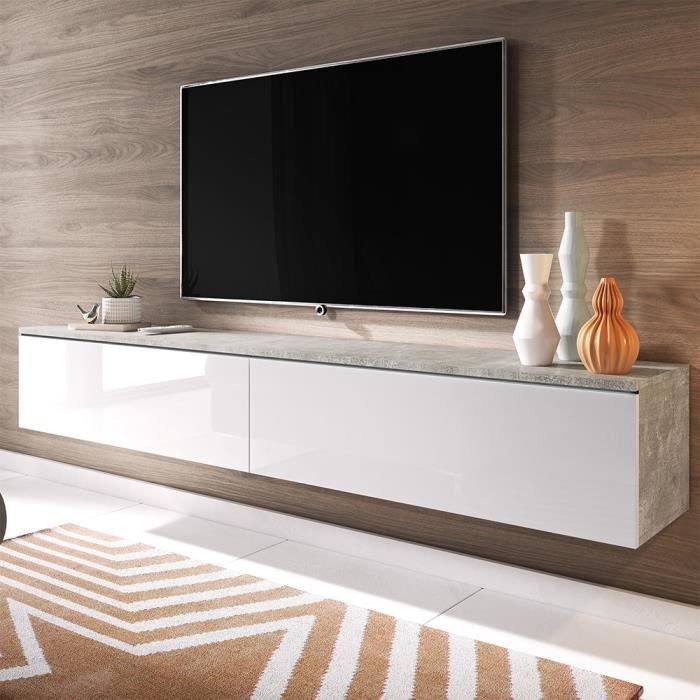 Meuble Tv Meuble De Salon Kane 180 Cm Beton Blanc