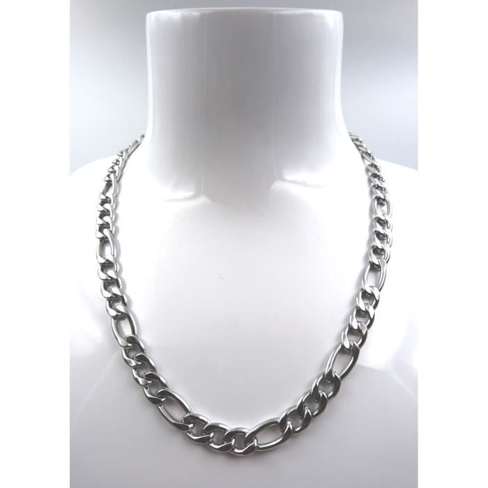 10mm large Hommes garçons chaîne Collier poinçonné maille figaro lien Longueur 54cm Couleur Argent