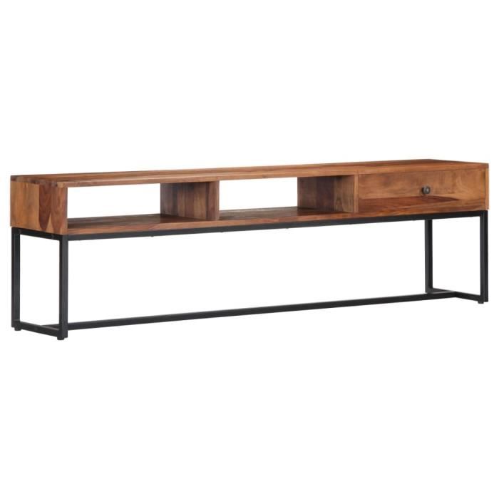 Meuble TV Vintage - VIDAXL - Bois de Sesham massif - Noir - A monter soi-même