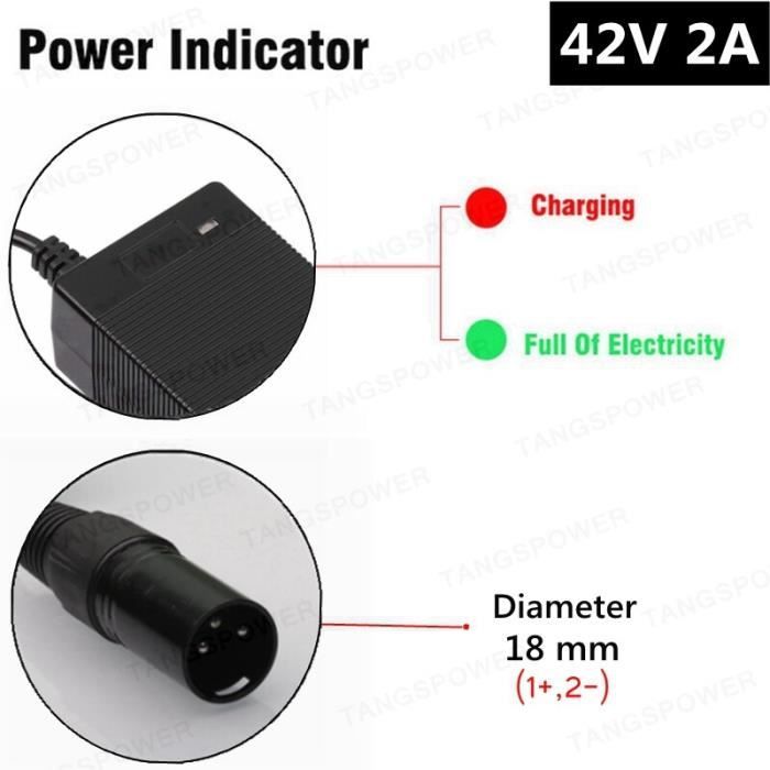 Chargeur de batterie,Chargeur de batterie au Lithium 42V 2a,pour batterie Li-ion 36V,pour vélo et scooter - Black 3-Pin XLR -EU