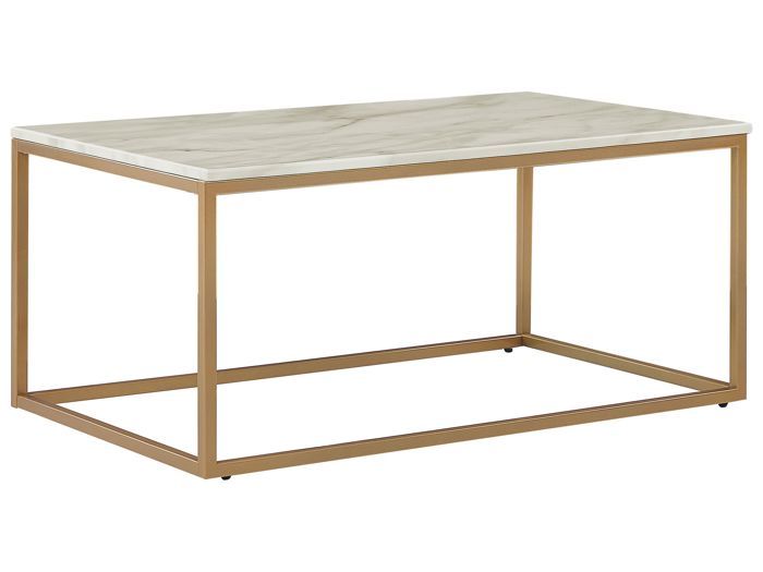 Table Basse Effet Marbre Blanc Avec Pieds Dores Delano Achat
