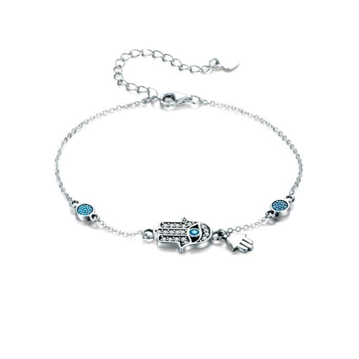 Bracelet Femme Main de Fatma orne de Cristal de Swarovski Blanc et bleu et Argent 925 1000 Blue Pearls 8115 Achat Vente bracelet gourmette Bracelet Femme Main de