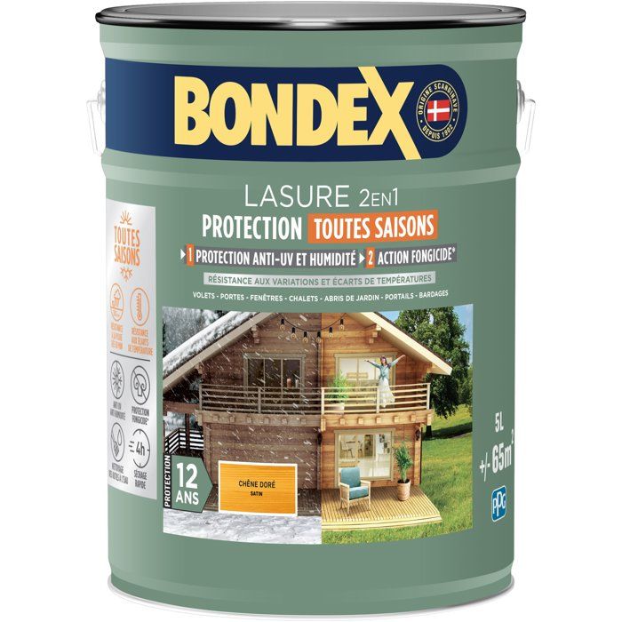Lasure 2 en 1 protection extérieure Chêne Doré Satin Protection Toutes saisons Bondex
